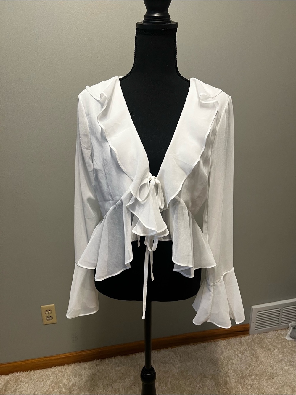 Lulu's White Ruffle Tie-Front Blouse